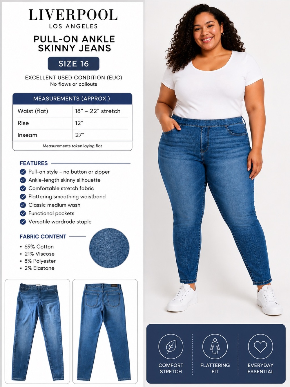 โจ Liverpool Pull-On Ankle Skinny Jeans | Size 16 | EUC โจ - Picture 2 of 7